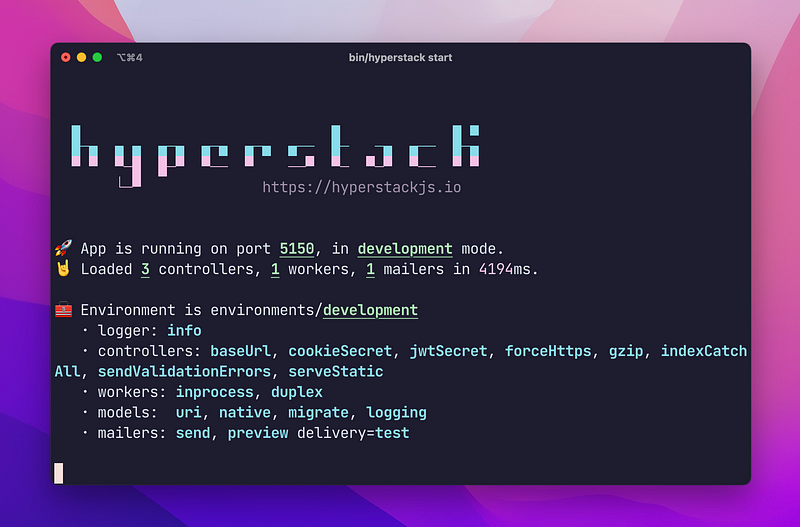 Hyperstack running in the terminal