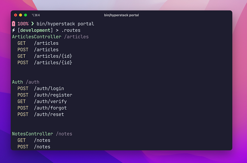 Terminal window showing Hyperstack portal output